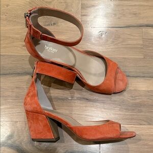 Botkier Orange Suede Block Heel Sandals with Ankle Strap